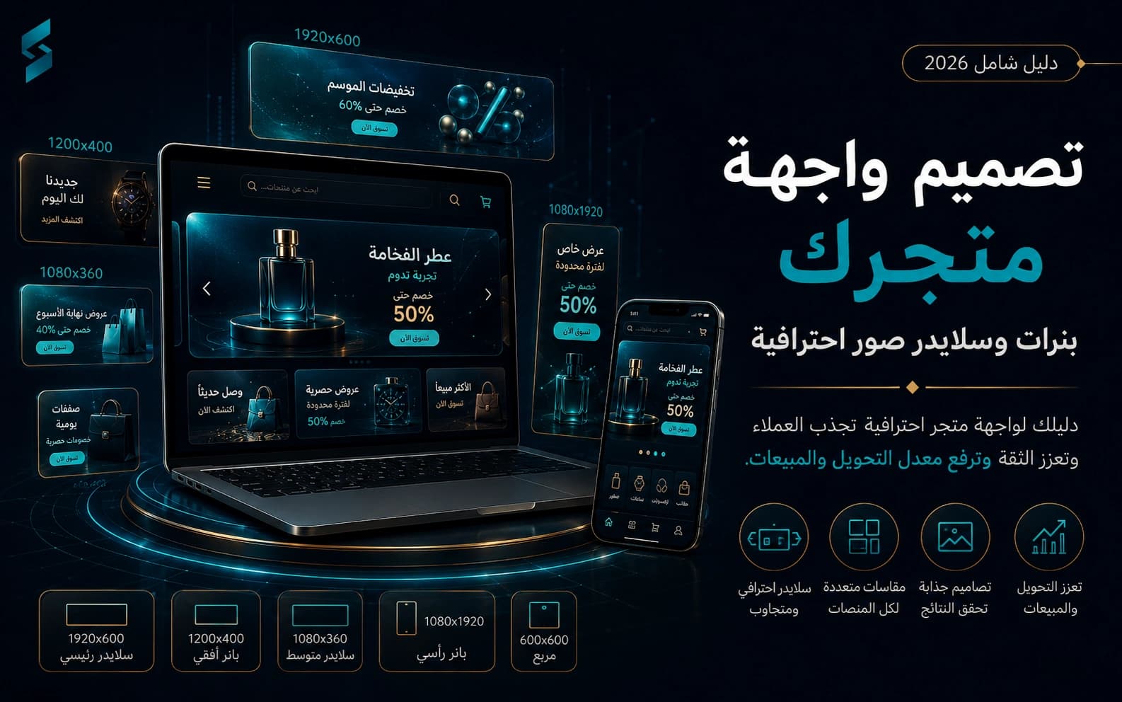 تصميم واجهة متجرك: بنرات وسلايدر وصور احترافية (2026)